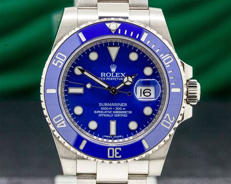 rolex submariner white gold blue dial|white gold submariner blue bezel.